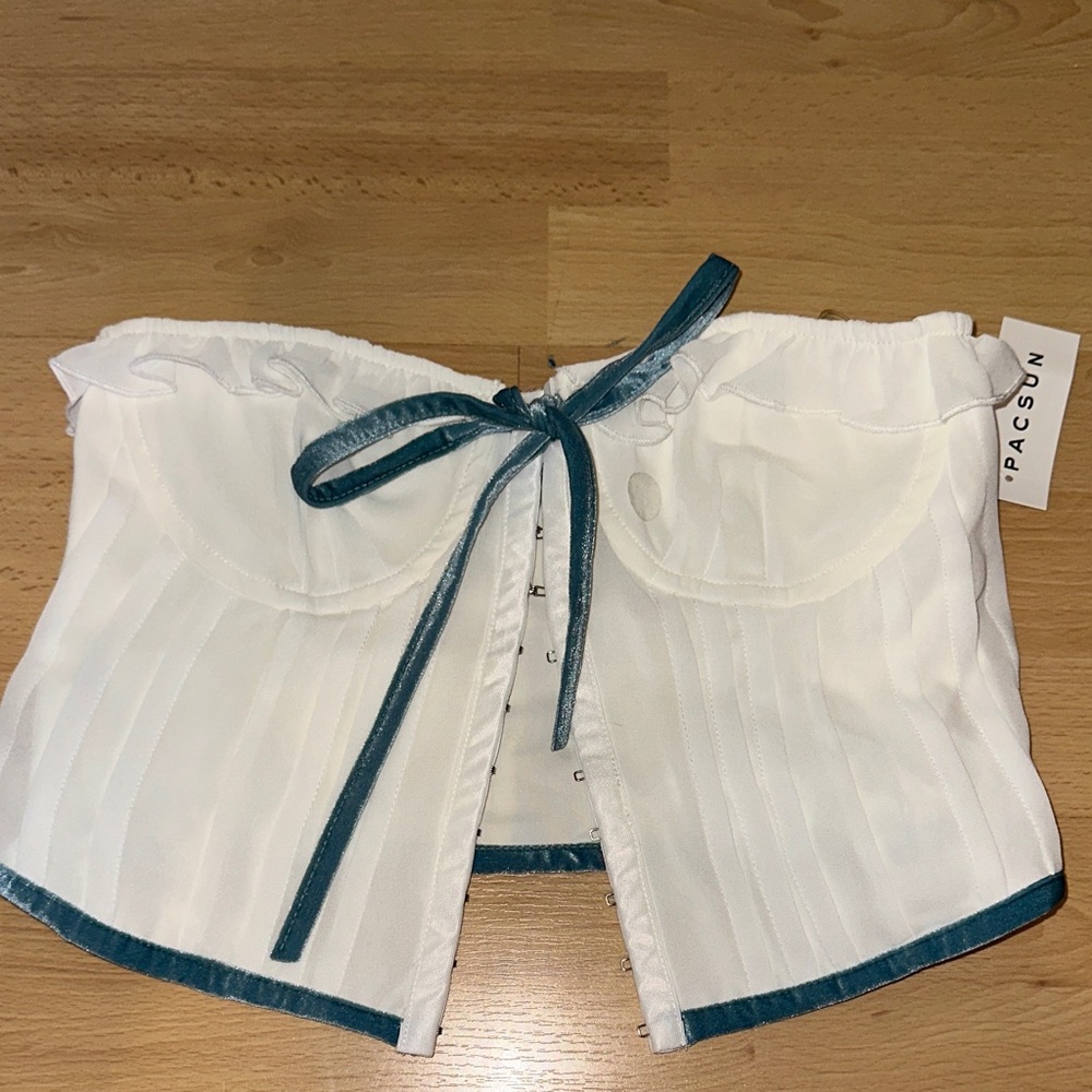 PacSun White and Teal corset Top